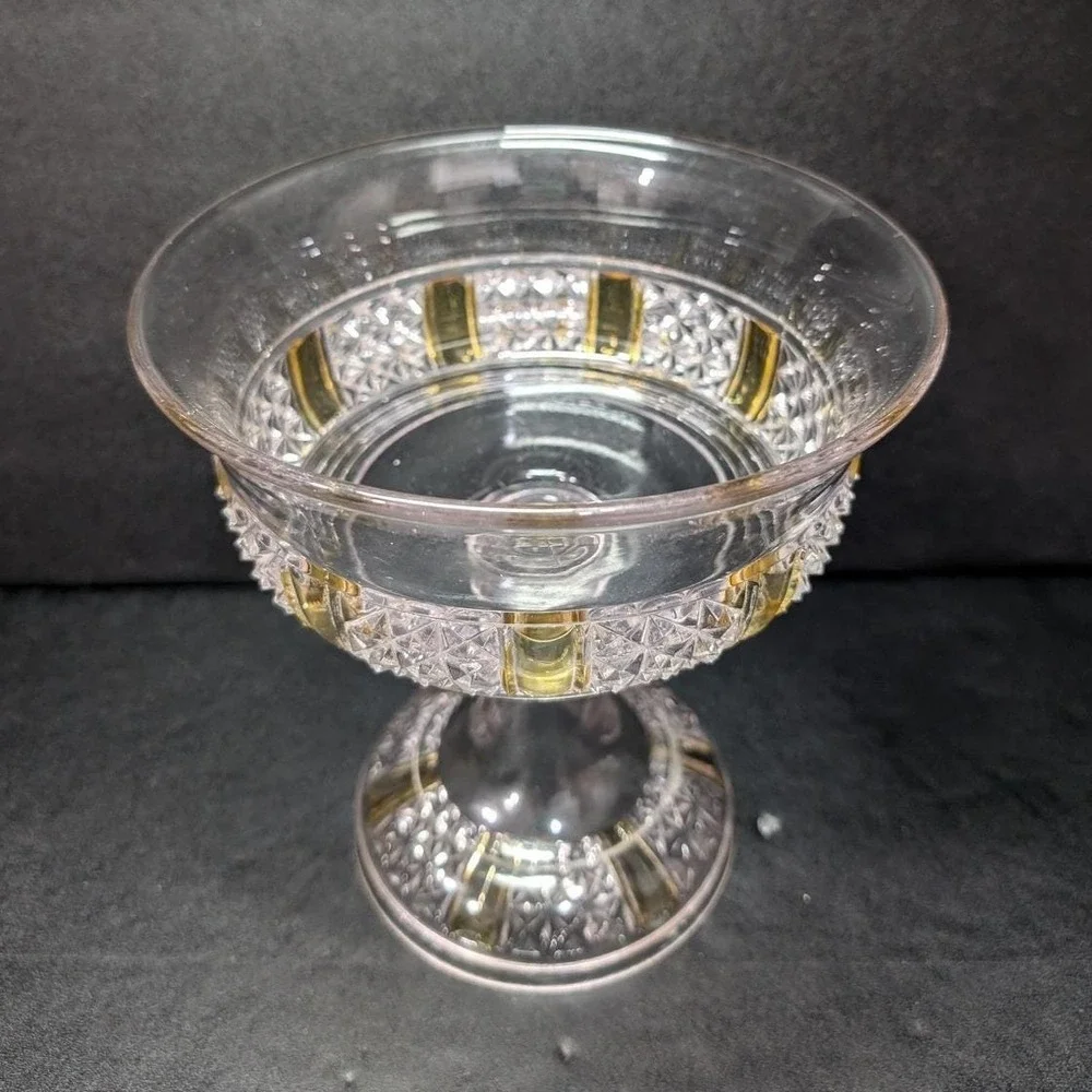 EAPG Yellow Paneled Compote, Antique Footed Serving Dish Replacement Centerpiece